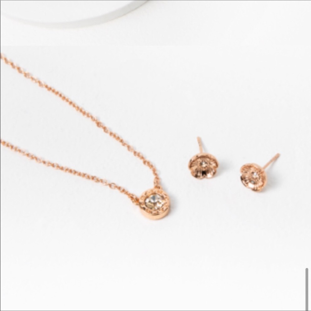 NWT Coach rose gold coloured earring and necklace set